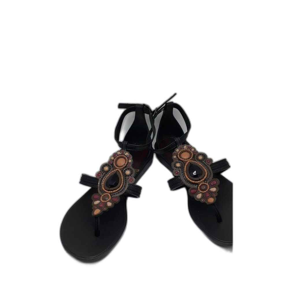 Bay club Women’s Boho Beaded T-Strap Sandal Slingback Comfort Sandals Size 8 #37